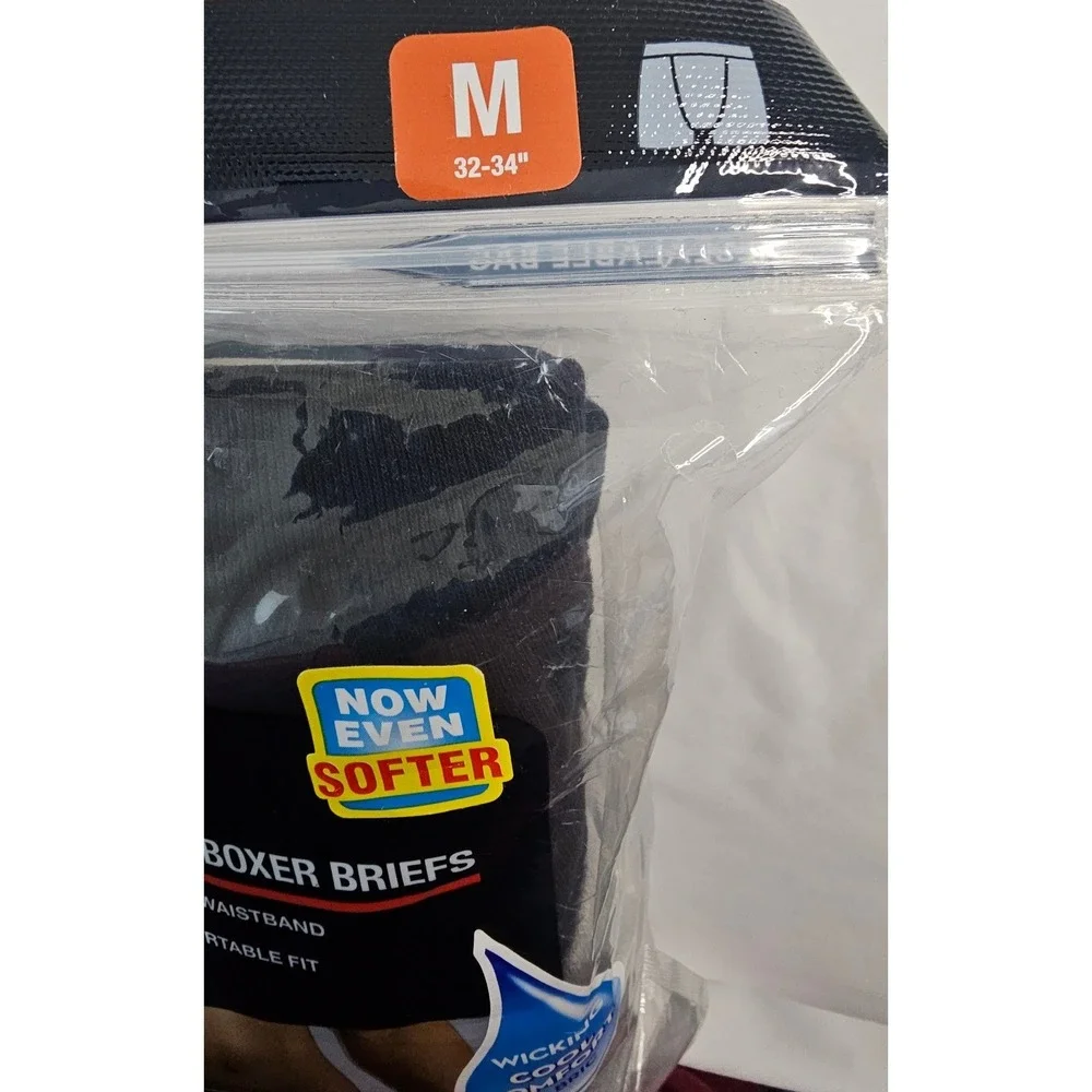 NWT Hanes 4 Pack Tagless Boxer Briefs Mens Medium 32-34 Black Grey Blue J746C4‎